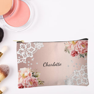 Pochette À Accessoires dentelle rose or rose