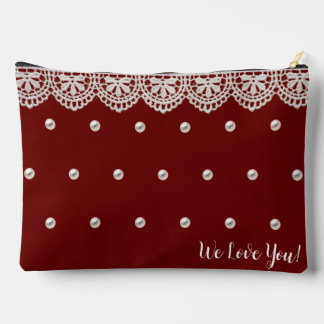 Pochette À Accessoires Dentelles et perles élégantes Message Customisé