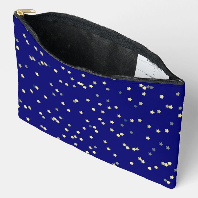 Pochette À Accessoires Design Gold Star sur Blue (Ouvrir)