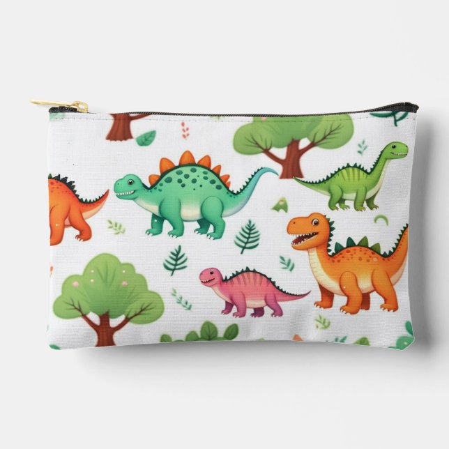 Pochette À Accessoires Dinosaures et arbres motif blanc (Recto)