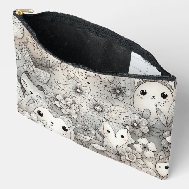 Pochette À Accessoires Doodle Collection d'animaux Abstraits (Ouvrir)