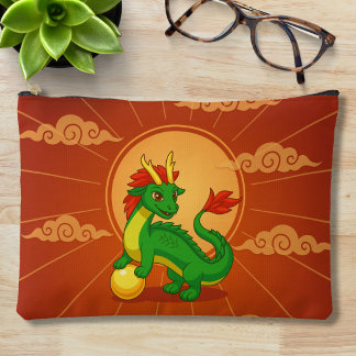 Pochette À Accessoires Dragon Chinois Vert sur Fond Rouge