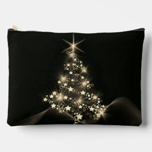 Pochette À Accessoires Éclat doré des étoiles sur l'arbre de Noël sombre 