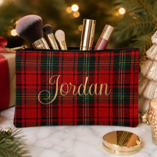 Pochette À Accessoires Écossais Tartan Rouge Héritage Nom Personnalisable