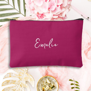 Pochette À Accessoires Écriture manuscrite rose chaud monogramme