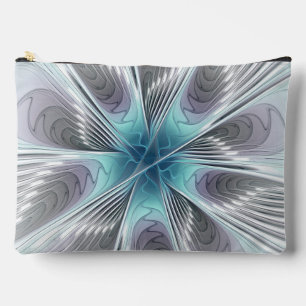 Pochette À Accessoires Élégance Moderne Art Fractal Fleur Bleu Gris Blanc