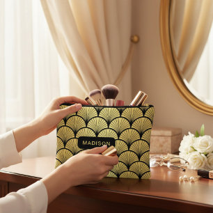 Pochette À Accessoires Elégant Black Gold Art Déco Motif personnalisé