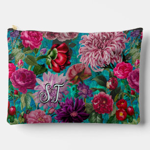 Pochette À Accessoires Elégant bleu aqua Vintage monogramme floral
