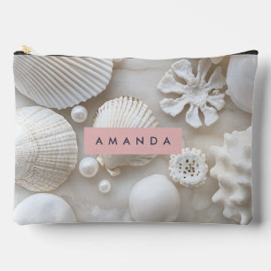Pochette À Accessoires Elégant coquillage et perle blanc personnalisé