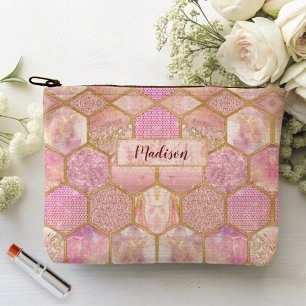 Pochette À Accessoires Elégant faux Parties scintillant rose or géométriq