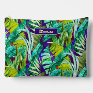 Pochette À Accessoires Élégant feuille vert tropical violet motif