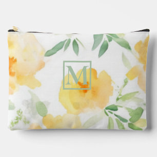 Pochette À Accessoires Elégant jaune pêche orange aquarelle fleurie