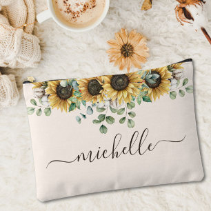 Pochette À Accessoires Élégant monogramme de tournesol rustique Eucalyptu
