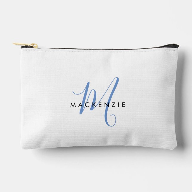 Pochette À Accessoires Élégant Monogramme moderne bleu blanc (Recto)