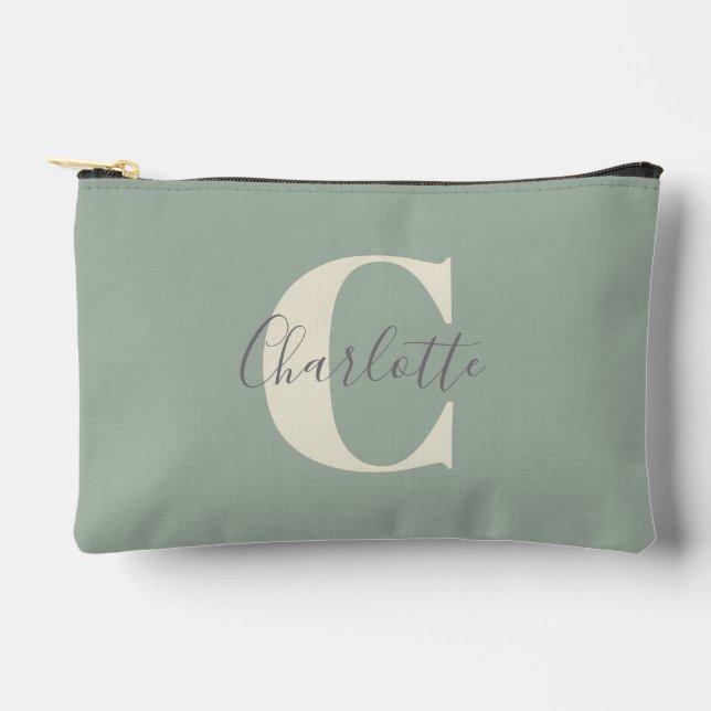 Pochette À Accessoires Élégant Monogramme moderne Nom dans Sage Green (Recto)