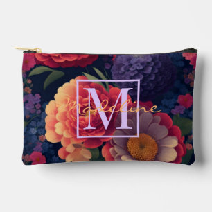 Pochette À Accessoires Élégant monogramme romantique orange rouge floral