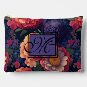 Pochette À Accessoires Élégant monogramme romantique orange rouge floral
