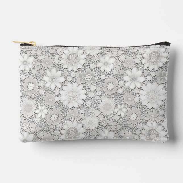 Pochette À Accessoires Élégant motif de dentelle fleurie blanche (Recto)