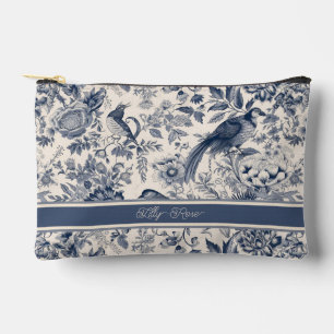 Pochette À Accessoires Elégant motif floral bleu Vintage, toile de Jouy