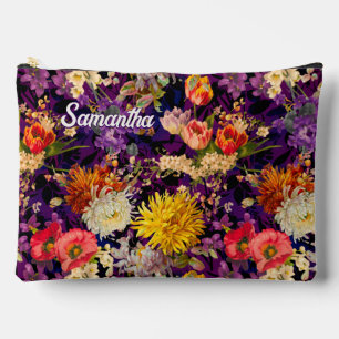 Pochette À Accessoires Élégant motif floral jaune violet