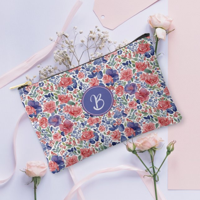 Pochette À Accessoires Élégant Pastel Aquarelle Motif Floral Monogramme (Créateur téléchargé)