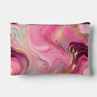 Pochette À Accessoires Elegant Pink and Faux Gold Marbled Accessory Pouch