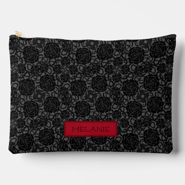 Pochette À Accessoires Élégant Rose noir gothique Motif personnalisé (Recto)