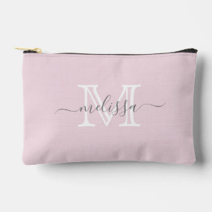 Pochette À Accessoires Élégant rose pâle Nom et monogramme minimaux