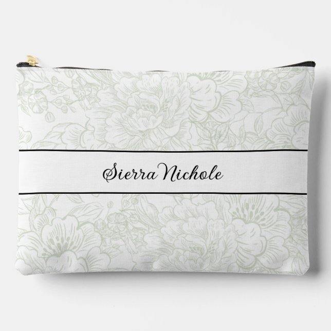 Pochette À Accessoires Élégante domestique Chinoiserie Sage Green Peony (Recto)
