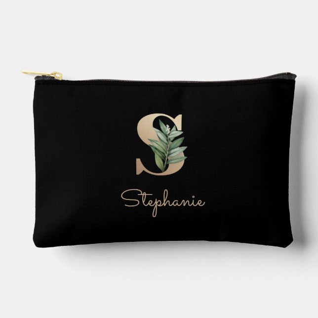 Pochette À Accessoires Élégante lettre d'or monogramme botanique S (Recto)