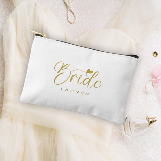 Pochette À Accessoires Élégante Mariée Gold Nom de script cadeau cosmétiq (Créateur téléchargé)