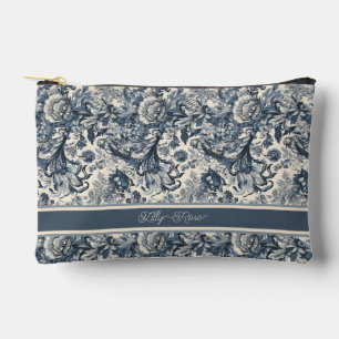 Pochette À Accessoires Elégante Toile Florale Bleu Vintage Fleurie