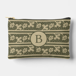 Pochette À Accessoires Élégantes rayures florales Beige et vert Sage