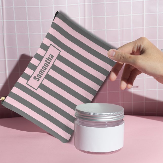 Pochette À Accessoires Élégantes rayures roses et grises Minimaliste sur  (Créateur téléchargé)
