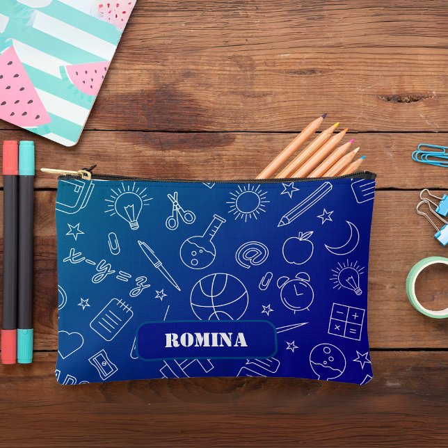 Pochette À Accessoires Eléments de l'école bleue coque crayon/sac (Blue School elements Pencil case/bag Accessory Pouch)