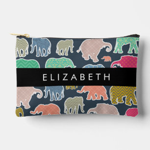 Pochette À Accessoires Eléphants colorés, Motif d'éléphants, Votre nom