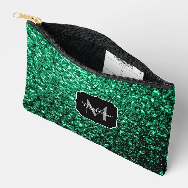 Pochette À Accessoires Émeraude vert faux parties scintillant scintille M (Ouvrir)