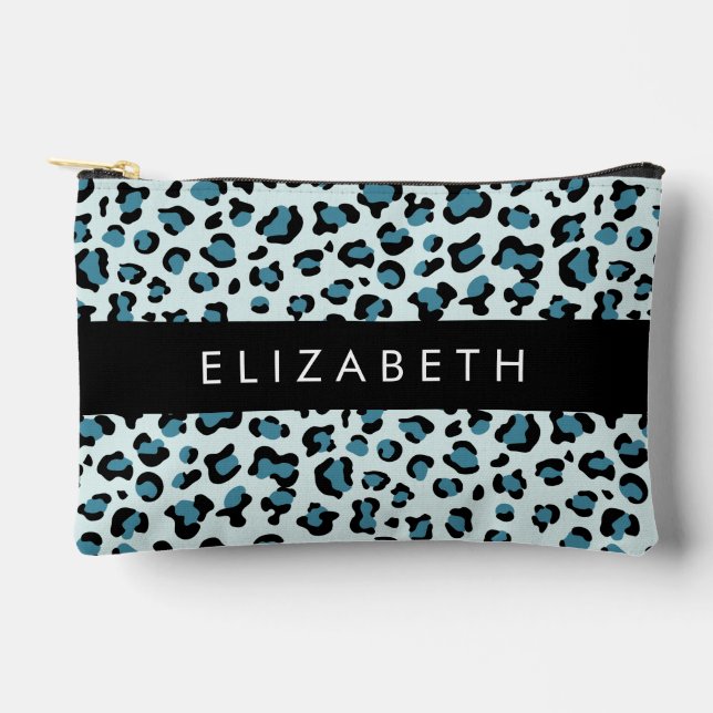 Pochette À Accessoires Empreinte de léopard, Spots, Leopard Bleu, Votre N (Recto)