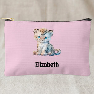 Pochette À Accessoires Enfants mignon léopard ajouter un nom rose noir