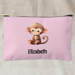 Pochette À Accessoires Enfants mignon singe ajouter un nom rose noir