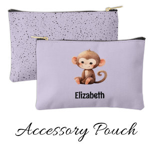 Pochette À Accessoires Enfants mignon singe ajouter un nom violet noir