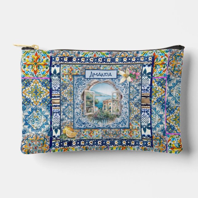 Pochette À Accessoires été italie carreaux bleu floral citrus monogramme  (Recto)