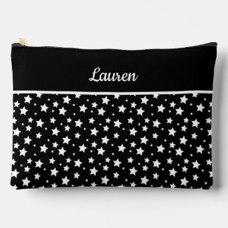 Pochette À Accessoires Étoiles blanches sur nom noir et personnalisé