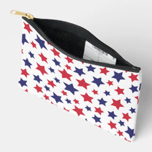 Pochette À Accessoires Étoiles rouges et bleues, 4 juillet, fond blanc