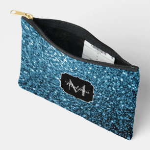 Pochette À Accessoires Faux paillettes scintillantes bleu clair Monogramm