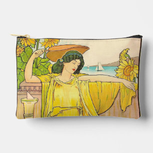 Pochette À Accessoires Femme au Tournesol Art Nouveau Illustration Vintag