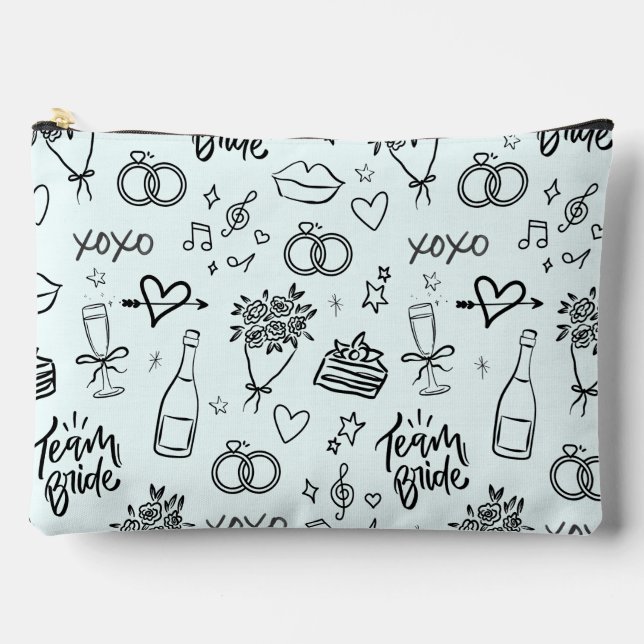 Pochette À Accessoires Fête des mariées verte Doodle dessinée à la main (Recto)