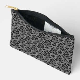 Pochette À Accessoires Feuille Damask Patte noir sur gris