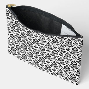 Pochette À Accessoires Feuille Damask Rpt Motif noir sur blanc
