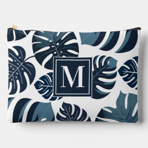 Pochette À Accessoires Feuille de Monstère Tropicale Bleue et Blanc de la